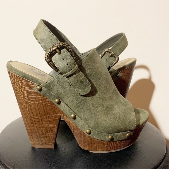 G by Guess Shoes - GUESS GGStripe-R Buckle Strap Wooden Wedge Heels